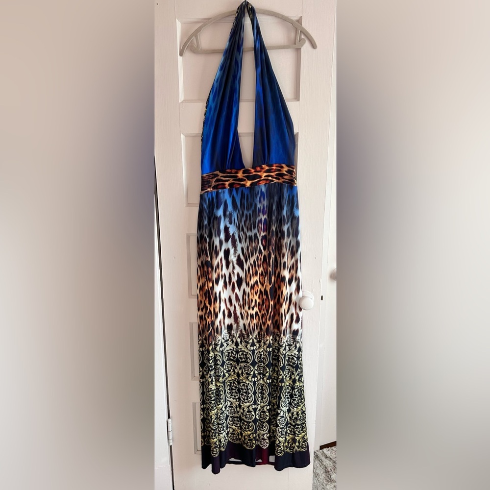 VENUS Halter Maxi Dress Animal Print | Backless | Long Slit | Size L